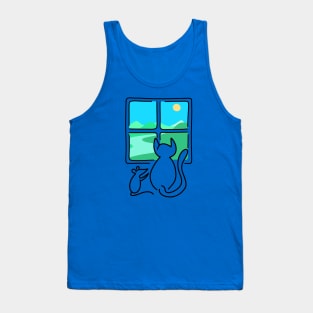 Cat and Mouse Window View BLACK OUTLINE Tank Top